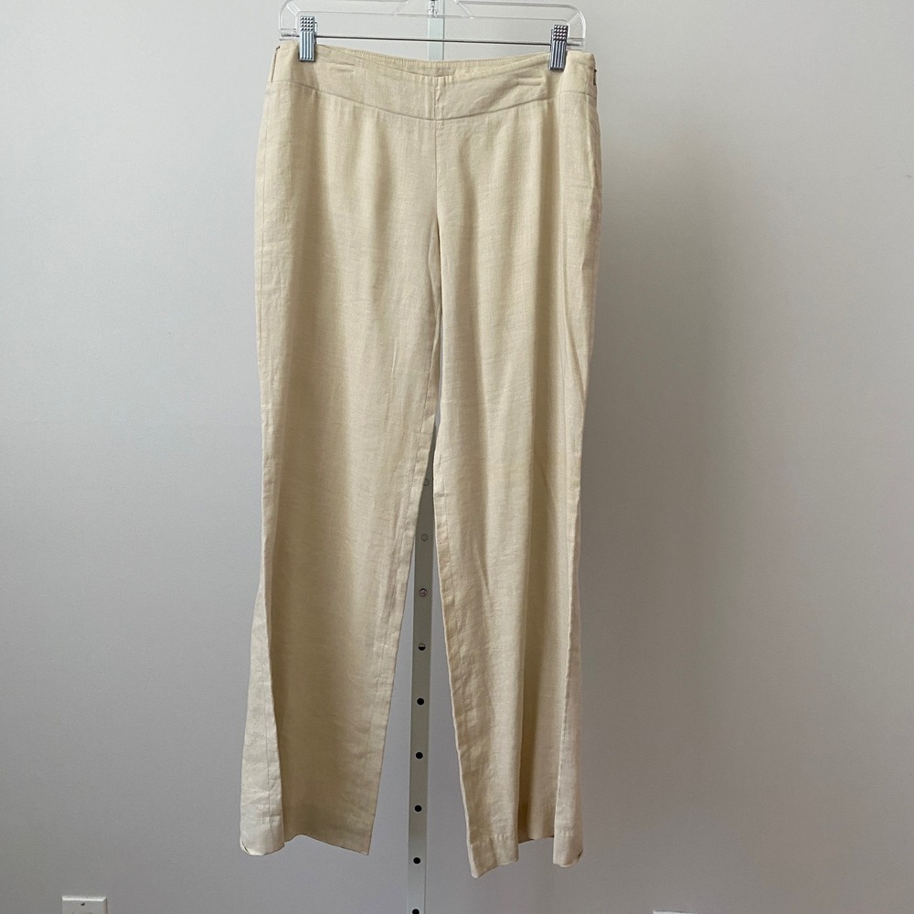 Elie Tahari Linen Boho Coastal Relaxed Office Siren Trousers 2 Cream